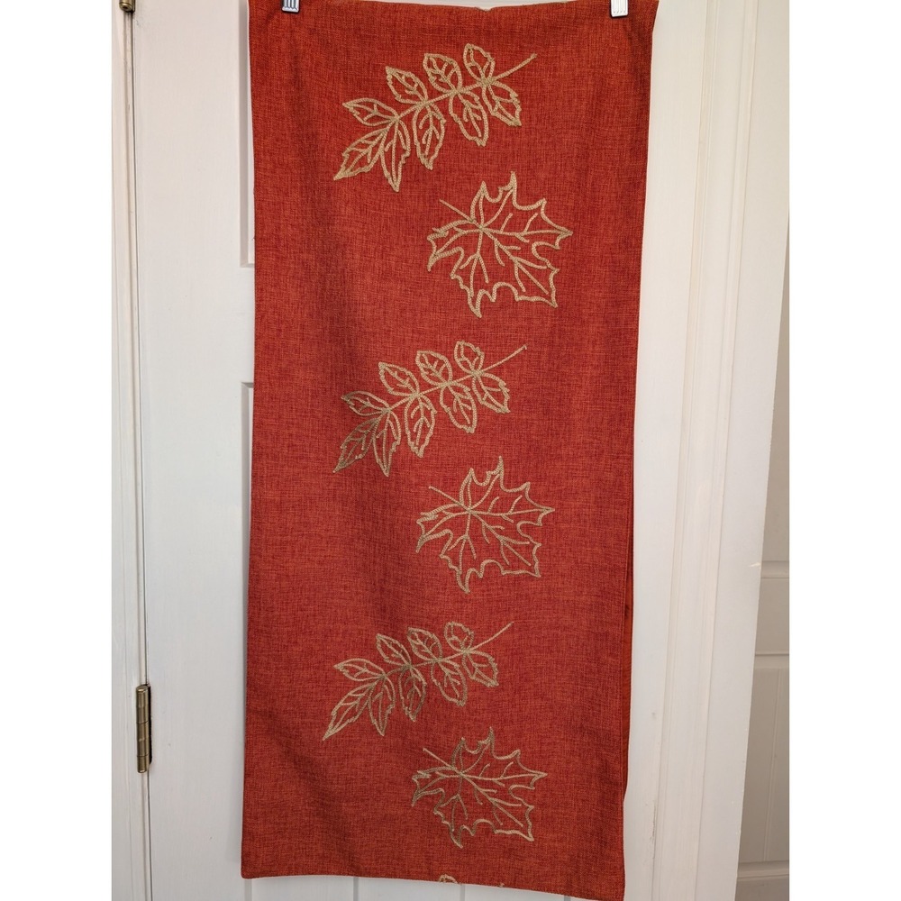 Table Runner 15 X 72 Embroidered Leaves Burnt Orange Cottage Farmhouse